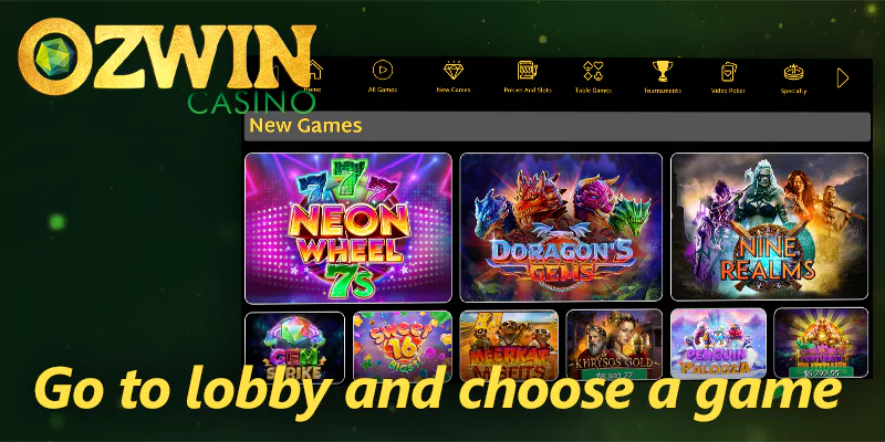 Choose a game at Ozwin casino lobby