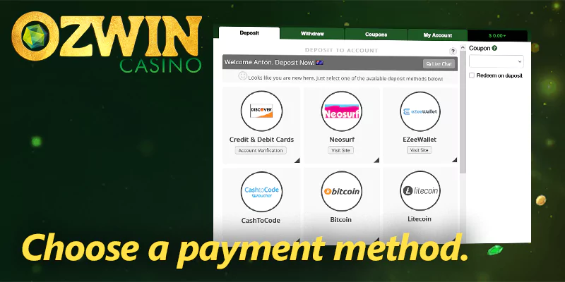 payment methods at Ozwin casino