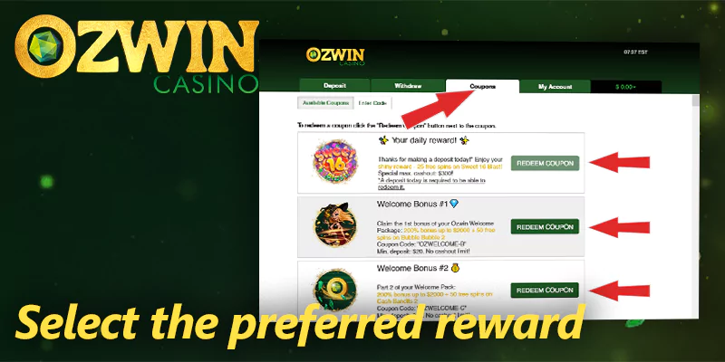 Get your Reward at Ozwin casino