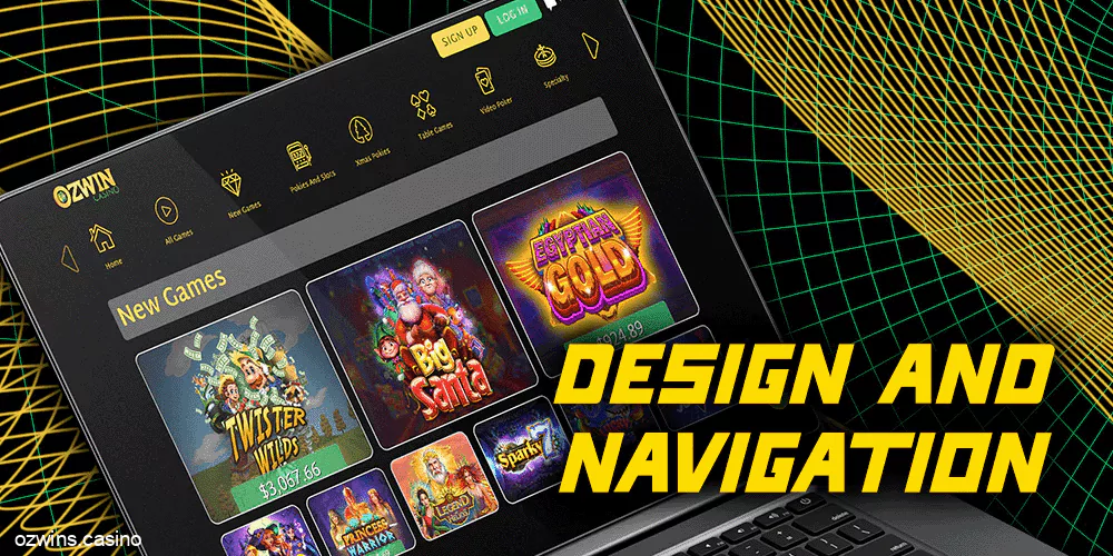 Ozwin Casino website design and navigation