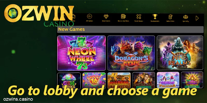 Choose a game at Ozwin casino lobby