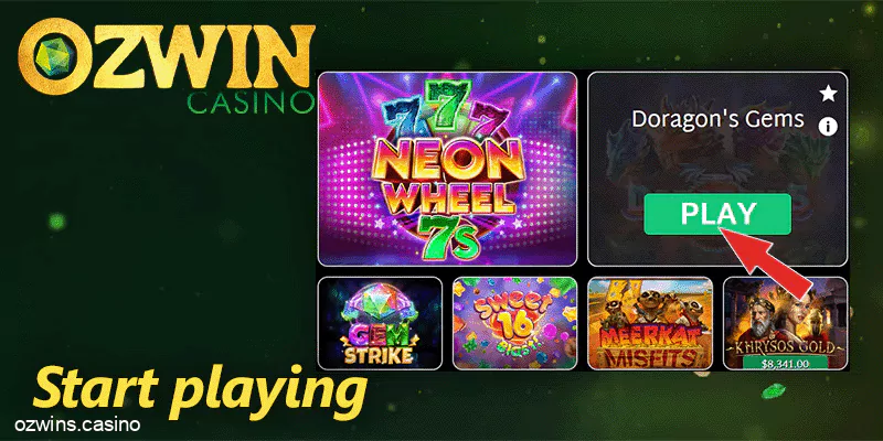 Click ‘Play’ at Ozwin casino lobby and play with a real money