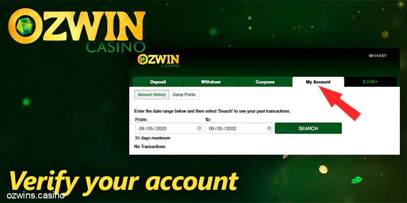 Verify your account at Ozwin casino